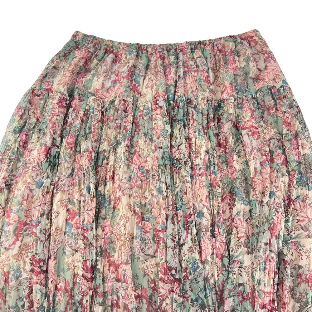 VTG 1970 Pleated M Floral Elastic Waist Fairy Cottage Whimsy Flowy midi Skirt